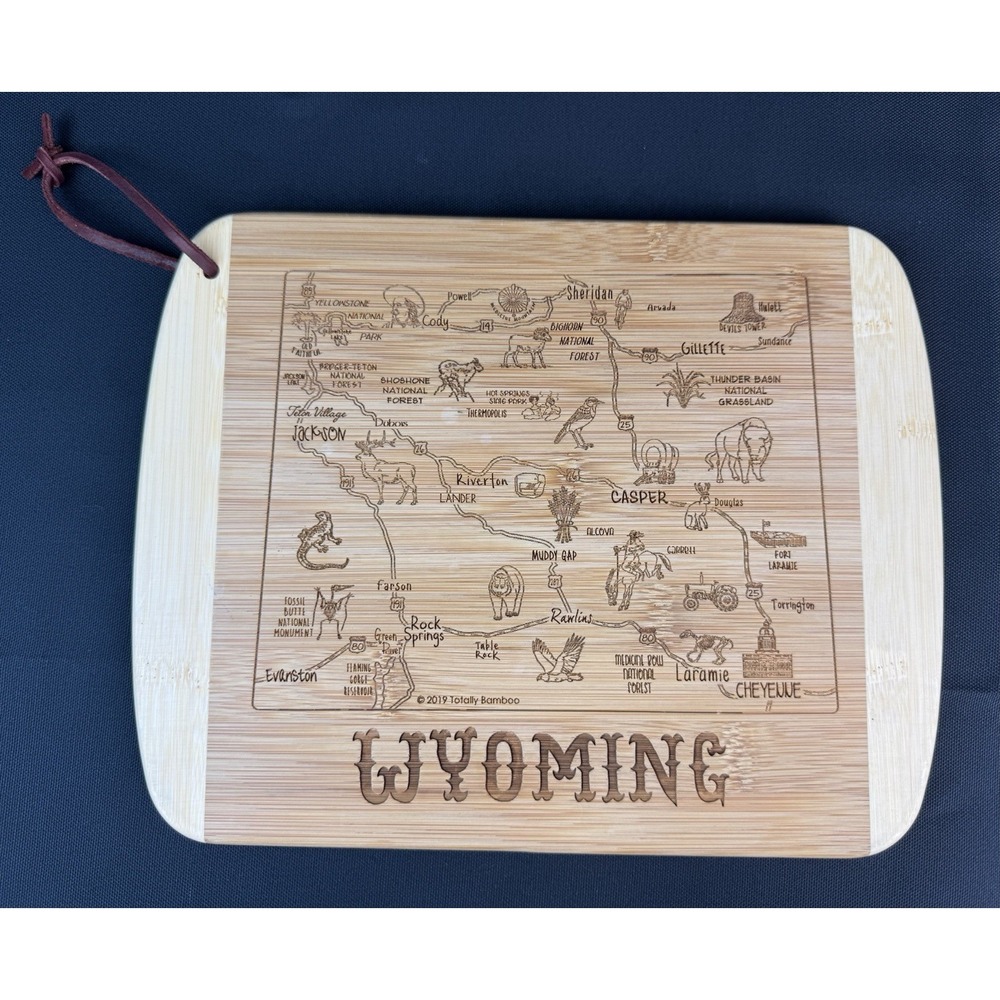 Totally Bamboo Destination Wyoming State Bamboo Cutting Board Map Pattern